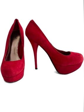 Red Suede Platform Heels